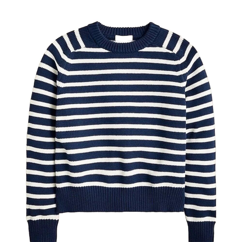 NWT J.Crew Relaxed Stripe Crewneck Sweater Womens Chunky Knit Nautical Fisherman